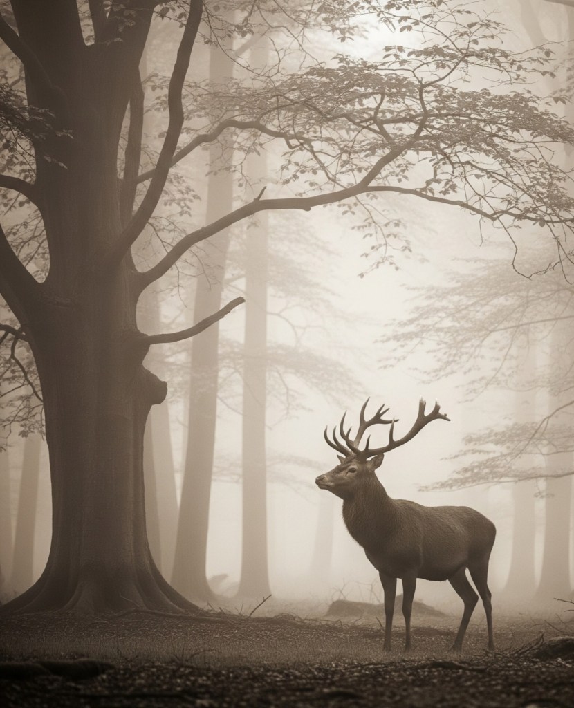 Greatness in a stag in the mist.