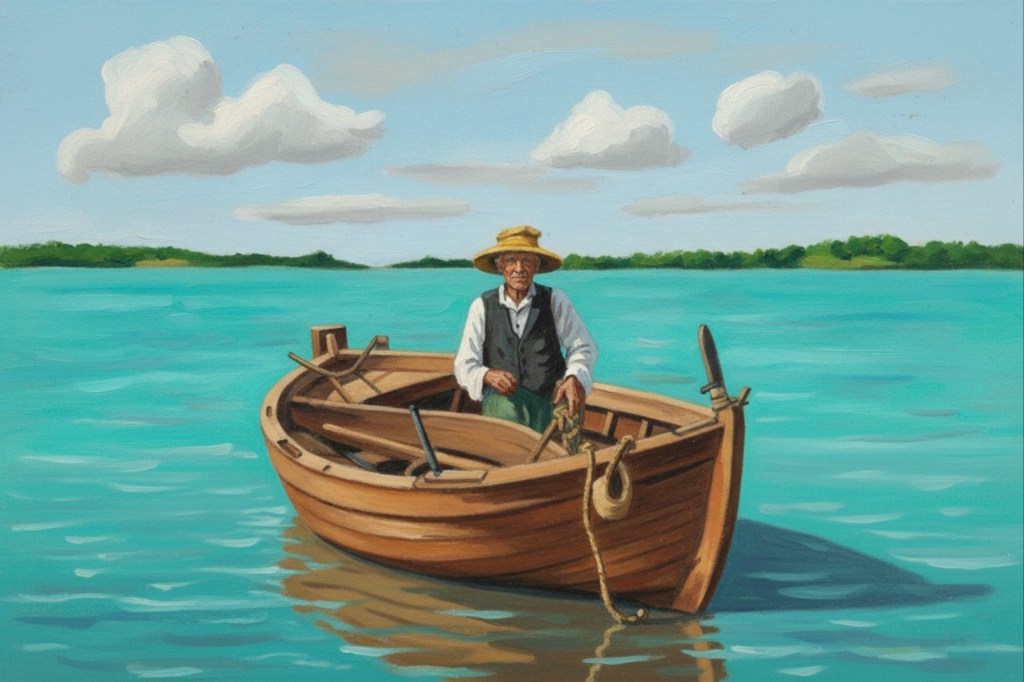 Vintage Fisherman & Wooden&nbsp;Boat